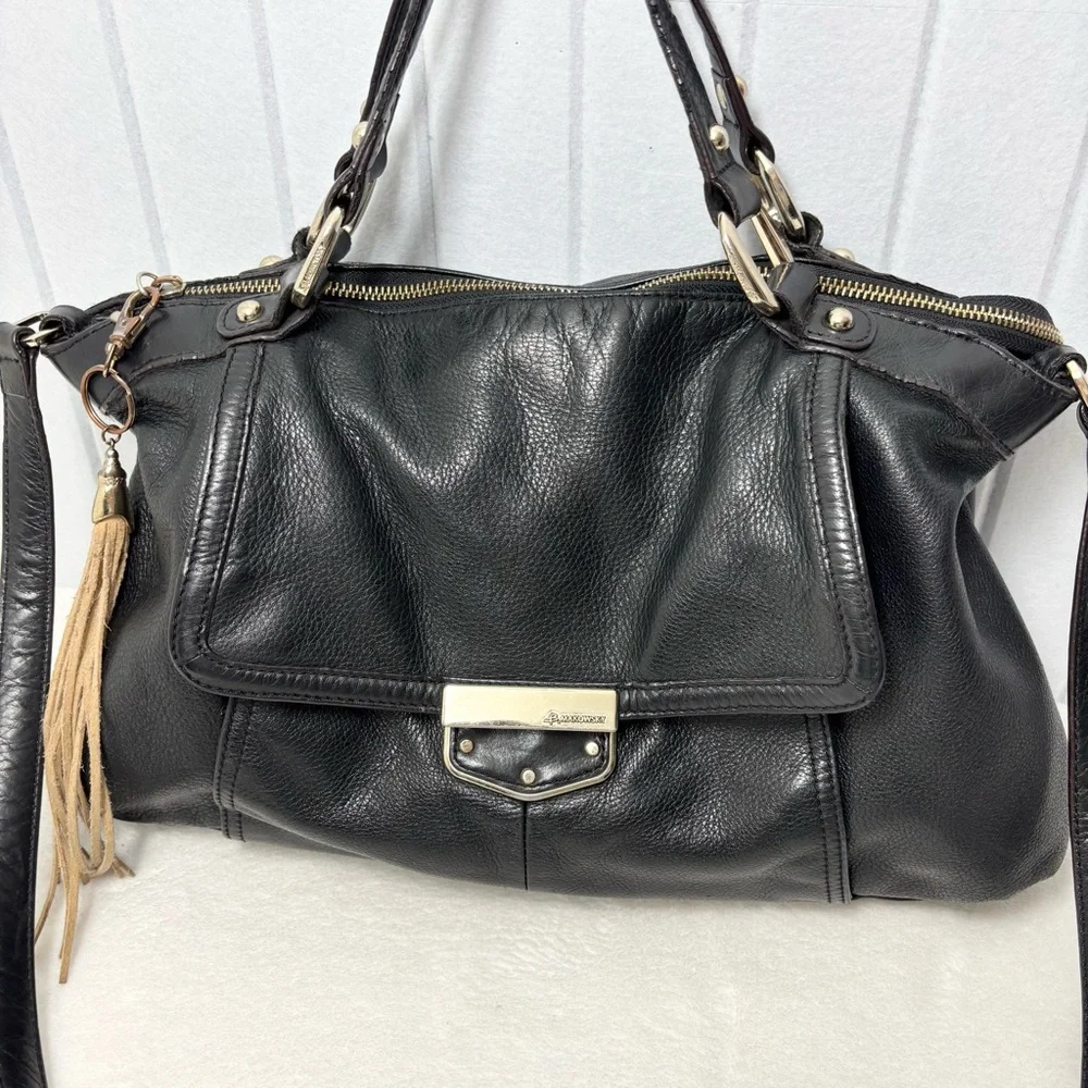 B Makowsky Large Black Genuine Leather Handbag‎ Lombard Satchel